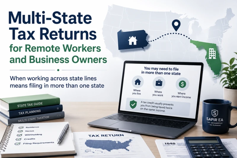 Multi-state tax returns for remote workers and business owners showing how income earned in different states may require multiple state tax returns.