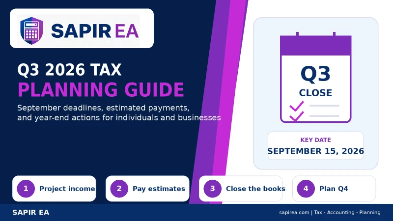 Q3 2026 tax planning guide highlighting the September 15 deadline and key steps to project income, pay estimated taxes, close the books, and prepare for Q4.